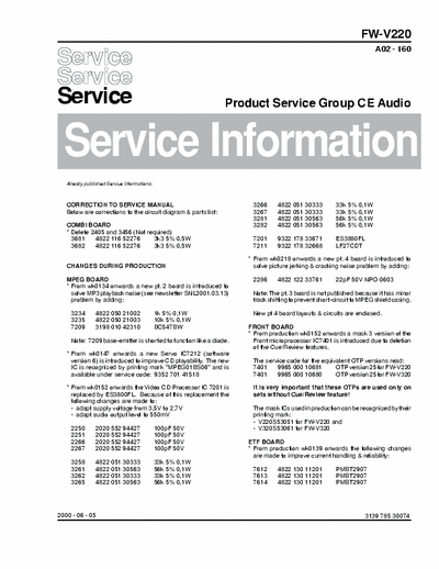 Philips FW-V220 Service Information Prod. Serv. Group CE Audio A02-160 (2000-06-05) - pag. 5